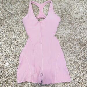 adidas Pink Athletic Zip-Front Shorts Romper